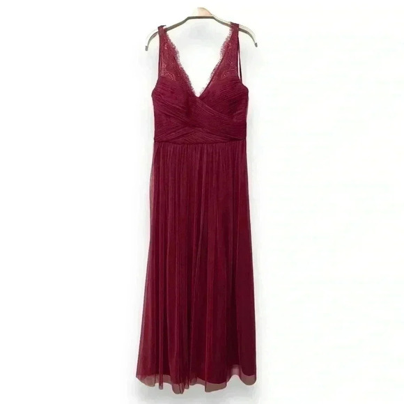 BHLDN Anthropologie Hitherto Fleur Formal Tulle Wine Red Event Gown Dress Size 8 - Picture 4 of 8
